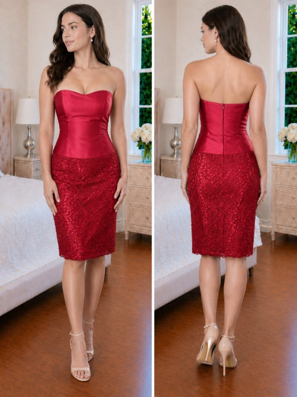 Jovani Red Strapless Lace Sheath Formal Dress $398